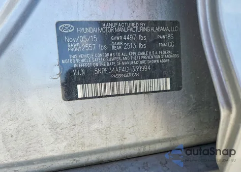 2016 Hyundai Sonata Sport из США, поврежденный, VIN 5NPE34AF4GH339994